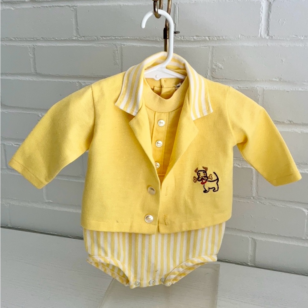 Baby Boys Classic Vintage Two-Piece Yellow Summer Romper Outfit Size 6 Months